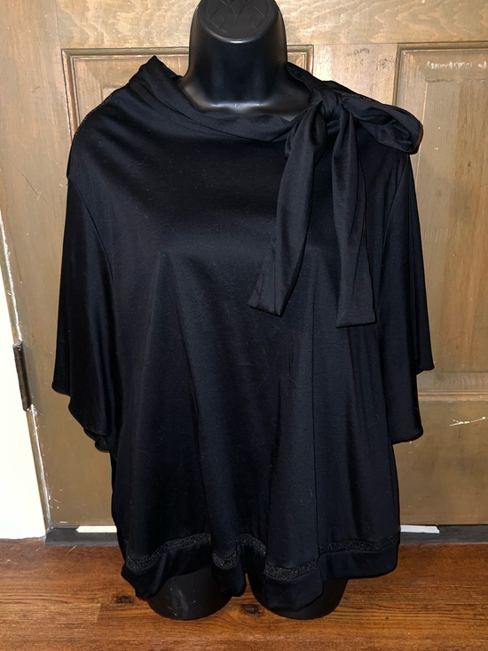 Carolina Herrera Tops - Carolina Herrera Black Tie Neck Silky Draped Flutter Sleeve Blouse Tunic Size L